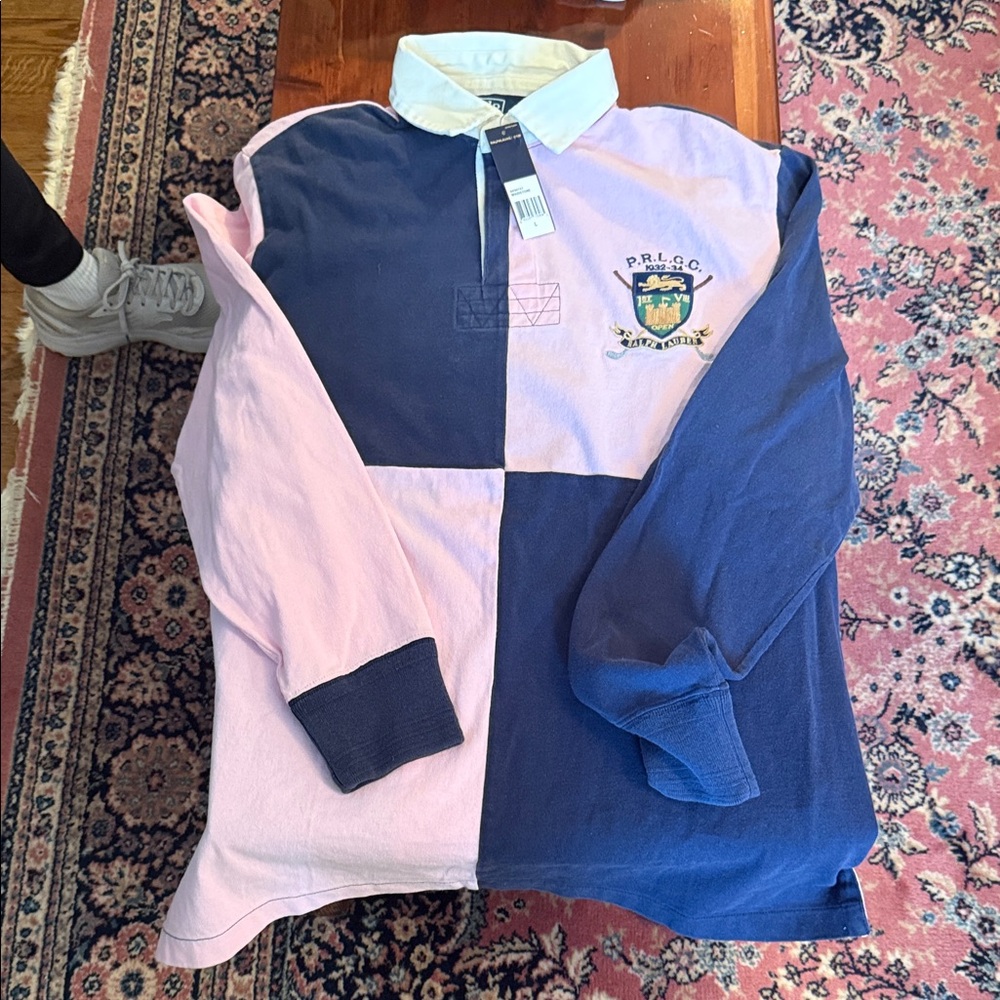 Ralph Lauren polo golf open classic.. Pink & Navy Colorblock Rugby